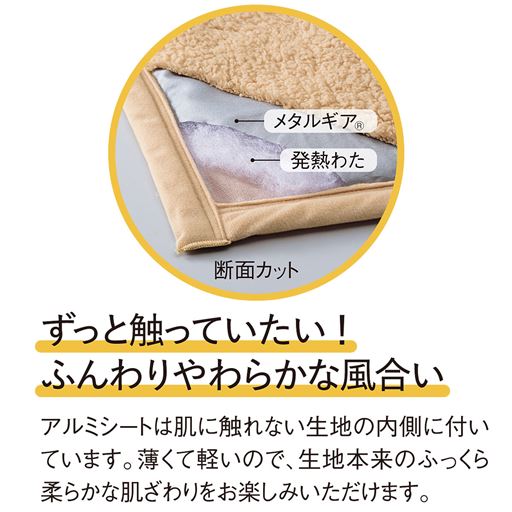 アルミシートは肌に触れない場所(生地の内側)に貼り付いています。さらに吸湿発熱わた使用であったか。