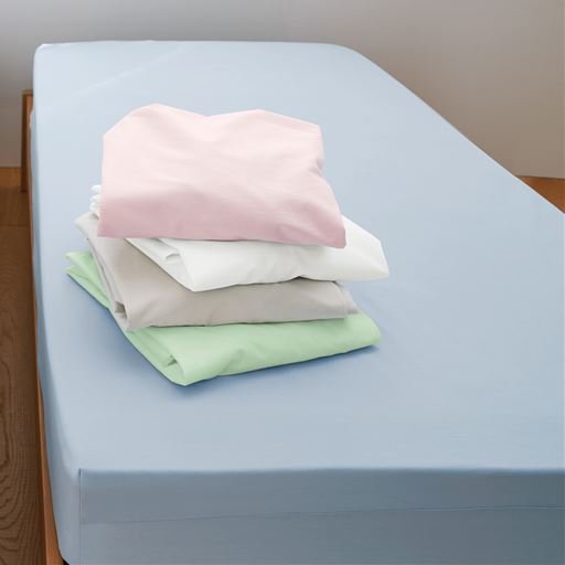 (上から)ピンク・ホワイト・ベージュ・グリーン・ブルー<br>しっかり肉厚、丈夫で使いやすい平織りシーツです。