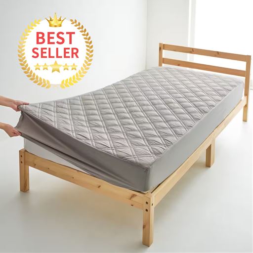 ミディアムグレー<br>一枚で見た目すっきり、寝心地ふんわりのパッド一体型ベッドシーツです。
