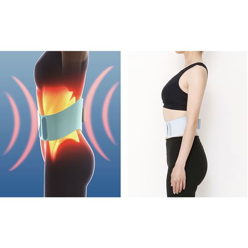 ベルト引き締め×EMSトレーニング Wアプローチで効果的にお腹まわりを引き締める!! シェイプベルト 伸縮ベルトで縮んだお腹を伸ばして引き締め補整&美姿勢キープ。