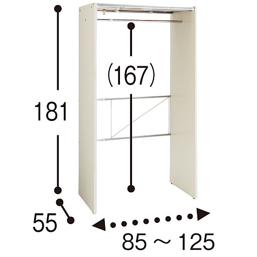 アイボリー A (上棚なし/幅85～125cm)<br>※寸法の単位はcm、( )内は内寸です。