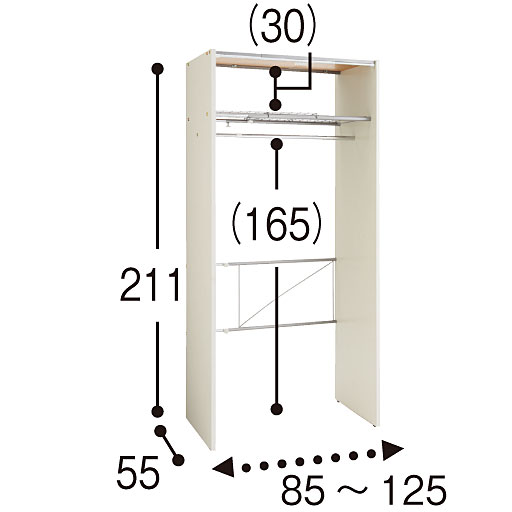 アイボリー B (上棚あり/幅85～125cm)<br>※寸法の単位はcm、( )内は内寸です。