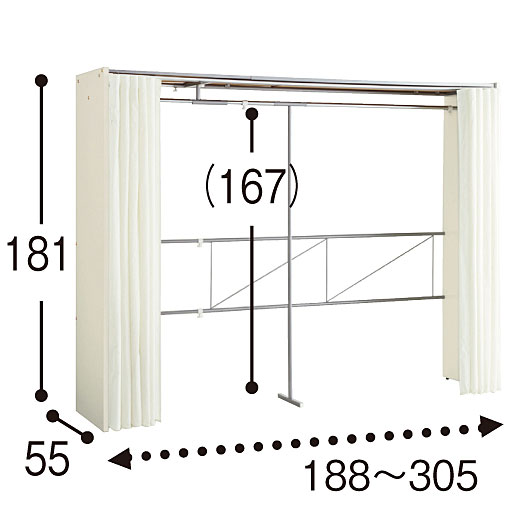 アイボリー E (上棚なし/幅188～305cm)<br>※寸法の単位はcm、( )内は内寸です。