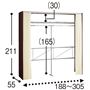 ダークブラウン F (上棚あり/幅188～305cm)<br>※寸法の単位はcm、( )内は内寸です。