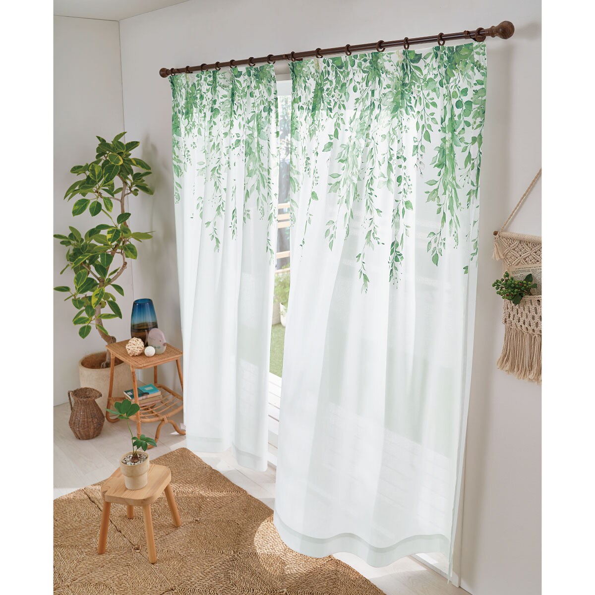 バラ柄ゴールドチュールカーテン2枚セット