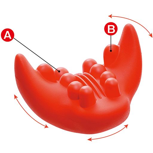 (A)頭・首の疲れに<br>(B)首・肩の疲れに<br>突起の部分でぐっと刺激!<br>前後左右にゆらゆらスイング!