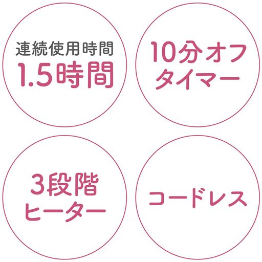 充電所用時間3時間 連続使用時間1時間 20分自動オフタイマー コードレス