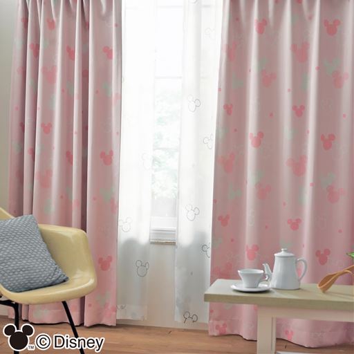 ピンク<br>おしゃれなミッキーモチーフの遮光カーテンです。