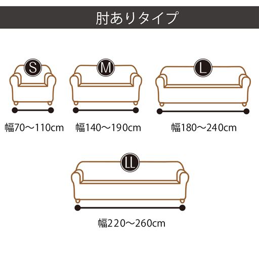 【肘ありタイプ】高さ90cmまで(脚の高さは除く)、奥行70～80cm<br>※サイズはゆとりをもって測ってください。