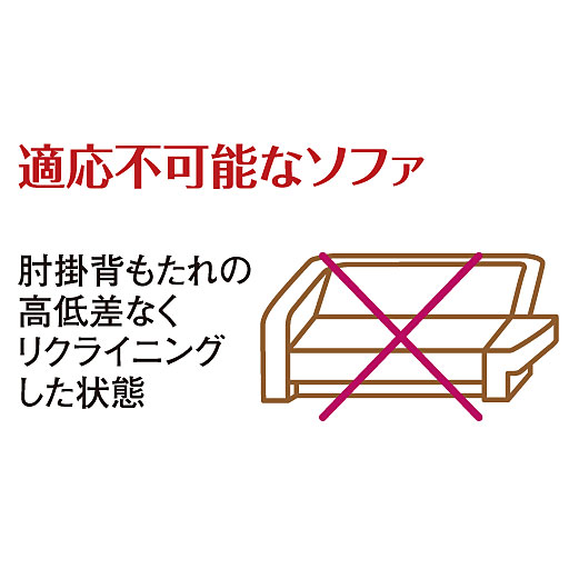 適応不可能なソファ<br>肘掛背もたれの高低差なくリクライニングした状態