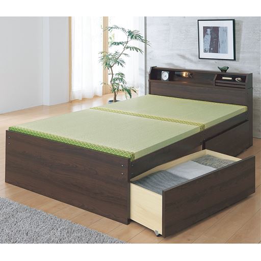 ブラウン ハイタイプ(セミダブルB)<br>い草マットの上に布団を敷いて寝られるベッドです。