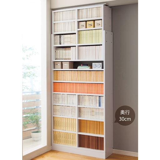 ホワイト D<br>突っ張り式で安定感も優れています。幅木よけ(奥行1×高さ6.5cm)もついているので、壁にしっかりと寄せて設置できます。