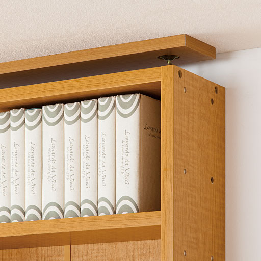 天井突っ張り式。奥行の浅いタイプもしっかり固定できます。