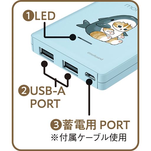 (1)LED (2)USB-A PORT (3)蓄電用PORT