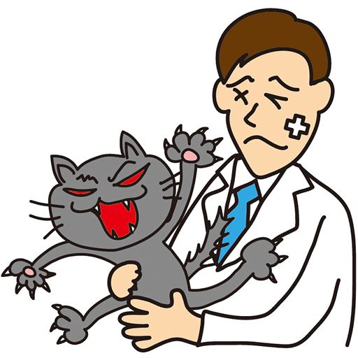 病院で飛び上がったり、噛みついたりするネコちゃんをバックにいれたまま診察できます。