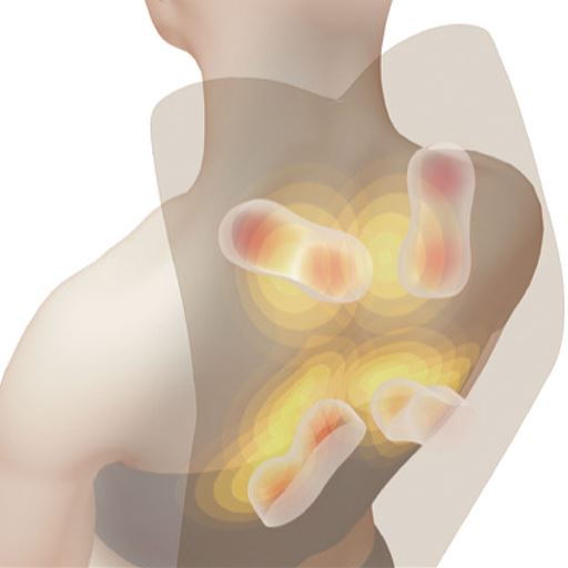 肩 上下8つのもみ玉の立体的な動きで心地よく肩や肩甲骨周りをほぐします。<br>※イメージ