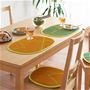 (左から) オレンジ(ジグザグ)・ブルーグリーン(マチマチ)<br>リズミカルな模様が楽しい、おしゃれない草のテーブルマットです。