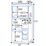 C (上棚なし)幅57cm<br>※寸法の単位はcm、( )内は内寸です。