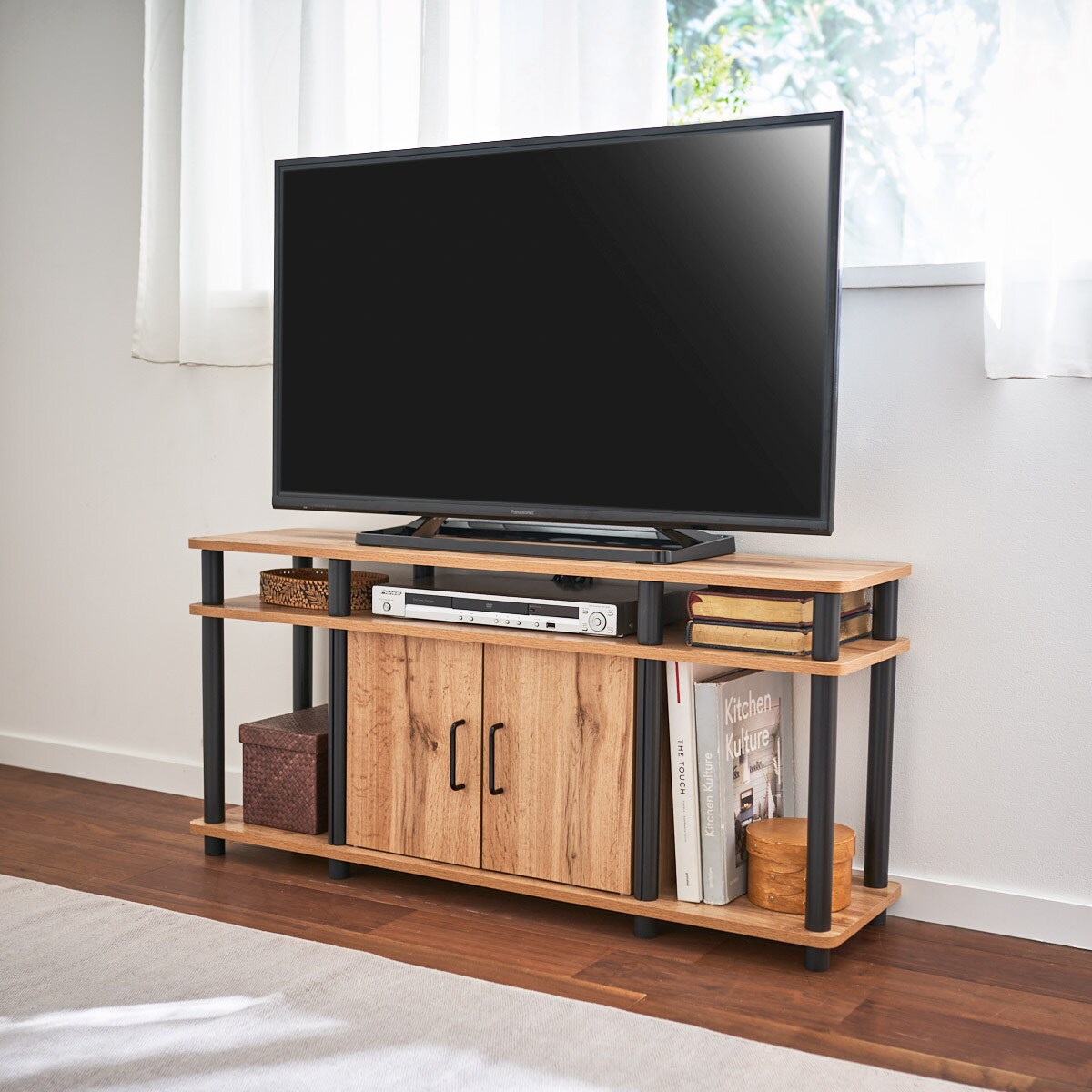 TV台 収納家具 テレビ台 収納 扉マグネット式 シェルフ サイドボード 本棚