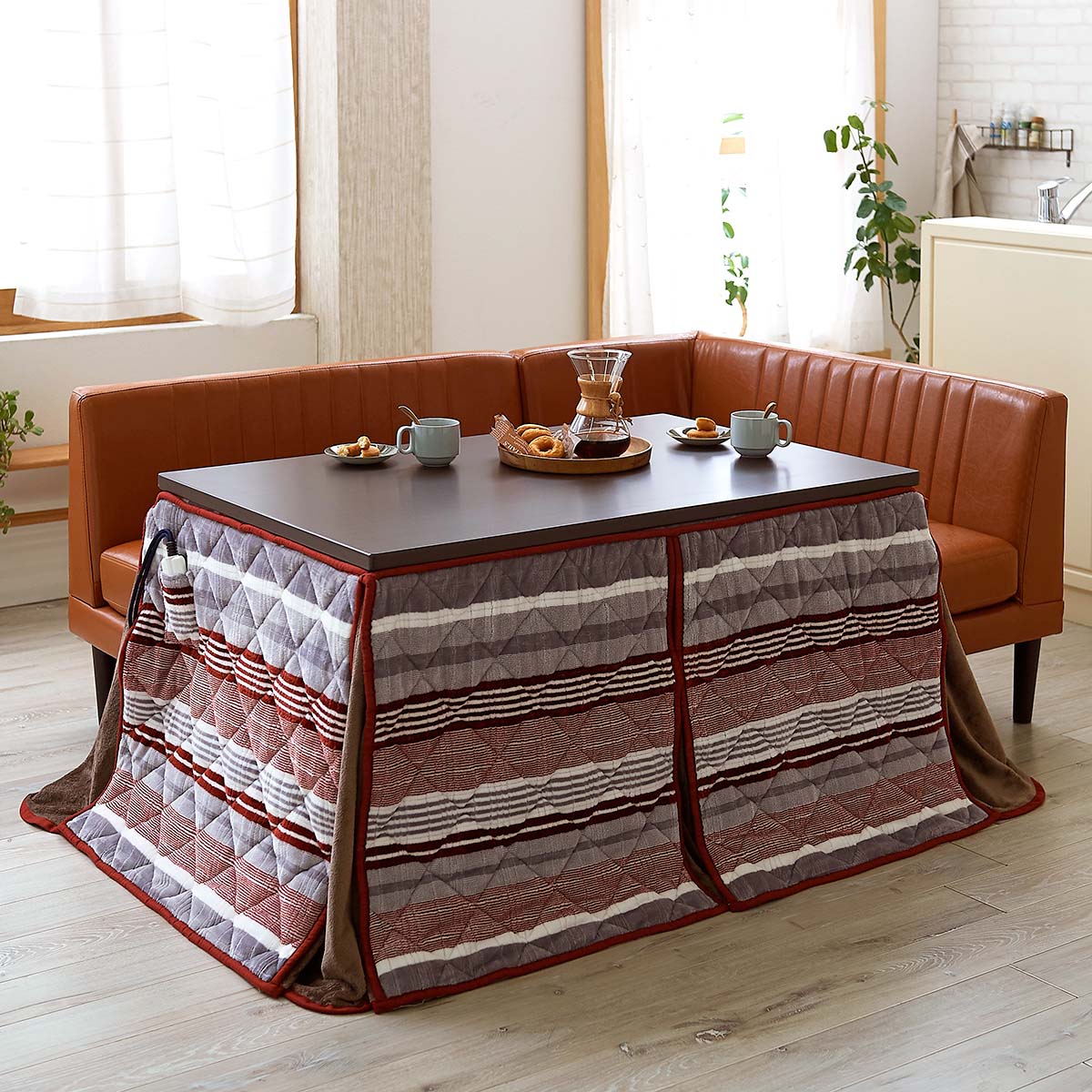 カジュアルコタツ70×70（正方形）掛け敷き布団3点セットBR/NA