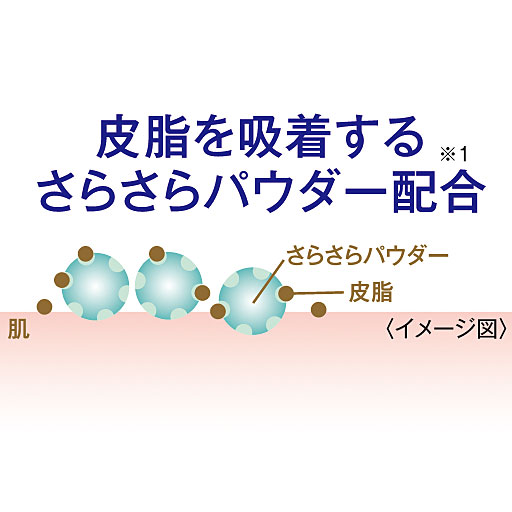 皮脂を吸着する多孔質のパウダー(※)配合で、お肌のさらさらが長続き。<br>※シリカ(感触改良成分)