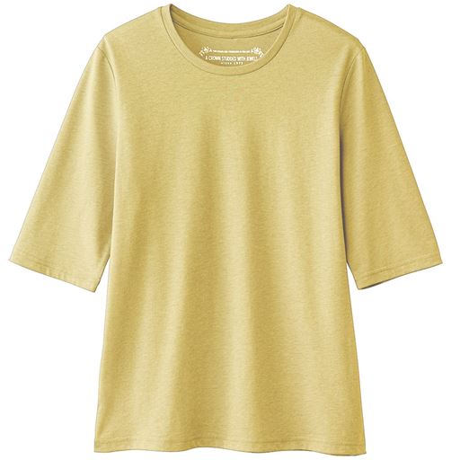 シンプルクルーネックTシャツ(5分袖)(洗濯機OK) - ファッション通販