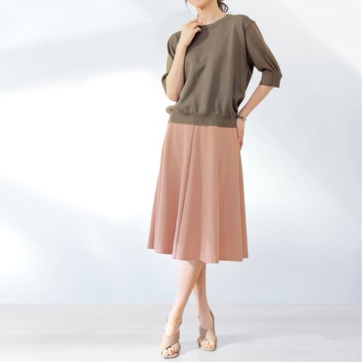 4枚はぎカットソーフレアスカート(ウエスト総ゴム・選べる2レングス・洗濯機OK)