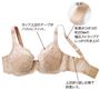 パウダーベージュ (1)カップ上辺のテープがバストにフィット。(2)肌側ポコポコの約20mmの幅広ストラップでしっかり引き上げ。(3)上辺折り返し仕様で段差レス。