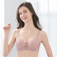 脇をすっきり整えるシームレスカップブラ/涼しげレース(スーパーストレッチカップ)(ソフトワイヤー入り・3/4モールドカップ)