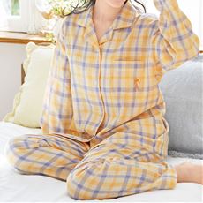 人気のチェック柄シャツパジャマ(綿100%)(二重ガーゼ)