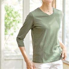 シンプルVネックTシャツ(7分袖)(洗濯機OK)