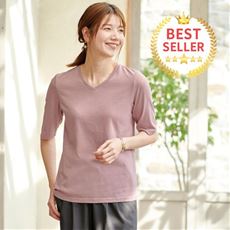 シンプルVネックTシャツ(5分袖)(洗濯機OK)