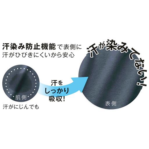 汗染み防止機能で表側にひびきにくいから安心