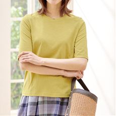 シンプルクルーネックTシャツ(5分袖)(洗濯機OK)