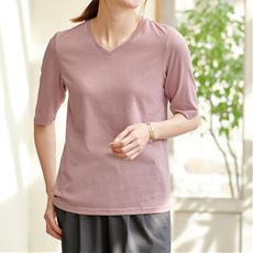 シンプルVネックTシャツ(5分袖)(洗濯機OK)