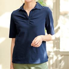 スキッパー衿Tシャツ(5分袖)(綿100%・洗濯機OK)