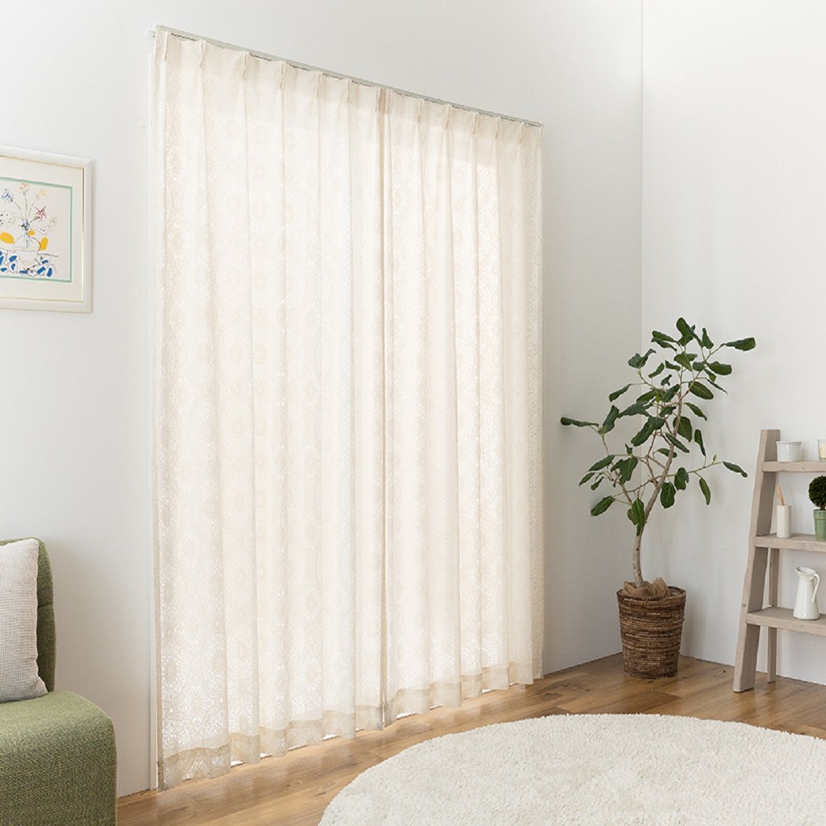 マリメッコ風 カーテン レース付き