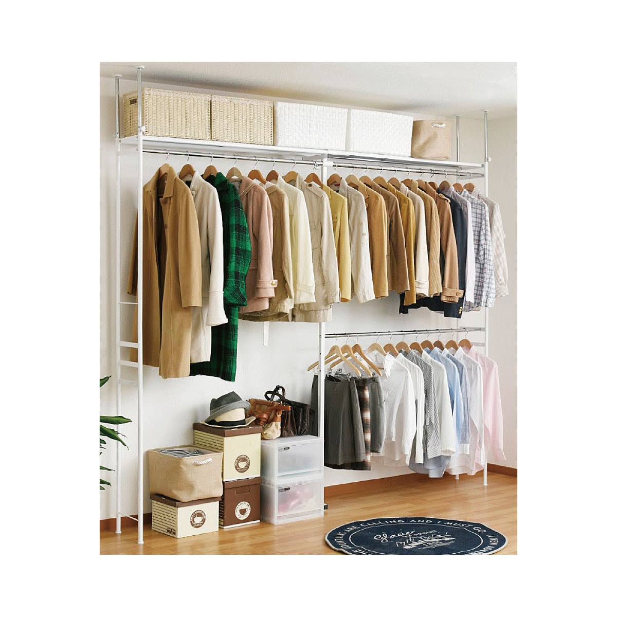 突っ張りハンガーラック 大型収納ラック 服 鞄 衣裳部屋 衣装部屋