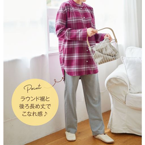 ローズワイン(パンツ:グレー) (1)Point ラウンド裾と後ろ長め丈でこなれ感♪
