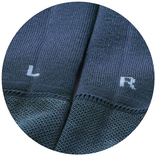 履き口の裏側には、左右を見分けるLR表示マーク付き。