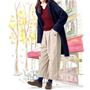 ベージュ<br>(ベージュ×オフホワイト)<br>コーディネート例 (股下55cm着用)
