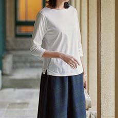 超長綿ボートネックTシャツ(7分袖)(綿100%・日本製)