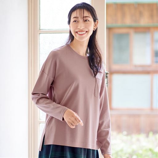 クルーネックTシャツ(長袖)(綿100%・洗濯機OK)