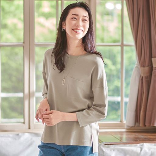 クルーネックTシャツ(7分袖)(綿100%・洗濯機OK)
