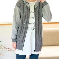 【ぽっちゃりさんサイズ】ケーブル編みが可愛いカットソーチュニックパーカー