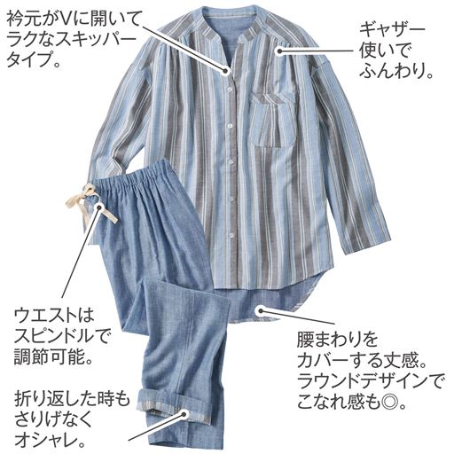 ストライプ(パンツ:ウォッシュブルー)