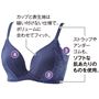 (1)ストレッチモールドカップがバストにやさしくフィットして、自然な丸胸をメイク。(2)縫い付けてないパネルでやさしくバストの広がりをおさえる。