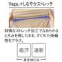 うっとりする感触と伸びのよさを両立<br>ぐんと伸びるからロング丈でも動きやすさ上々。肌ざわりのよさで好評の「Vega®」に特殊なストレッチ加工を施し、なめらかなとろみを残したまますぐれた伸縮性をプラスしました。吸汗・速乾機能付き(身生地)。