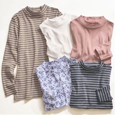 綿100%プチハイネック長袖Tシャツ