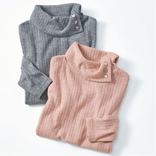 なめらかジャカード ネックデザインTシャツ(長袖)